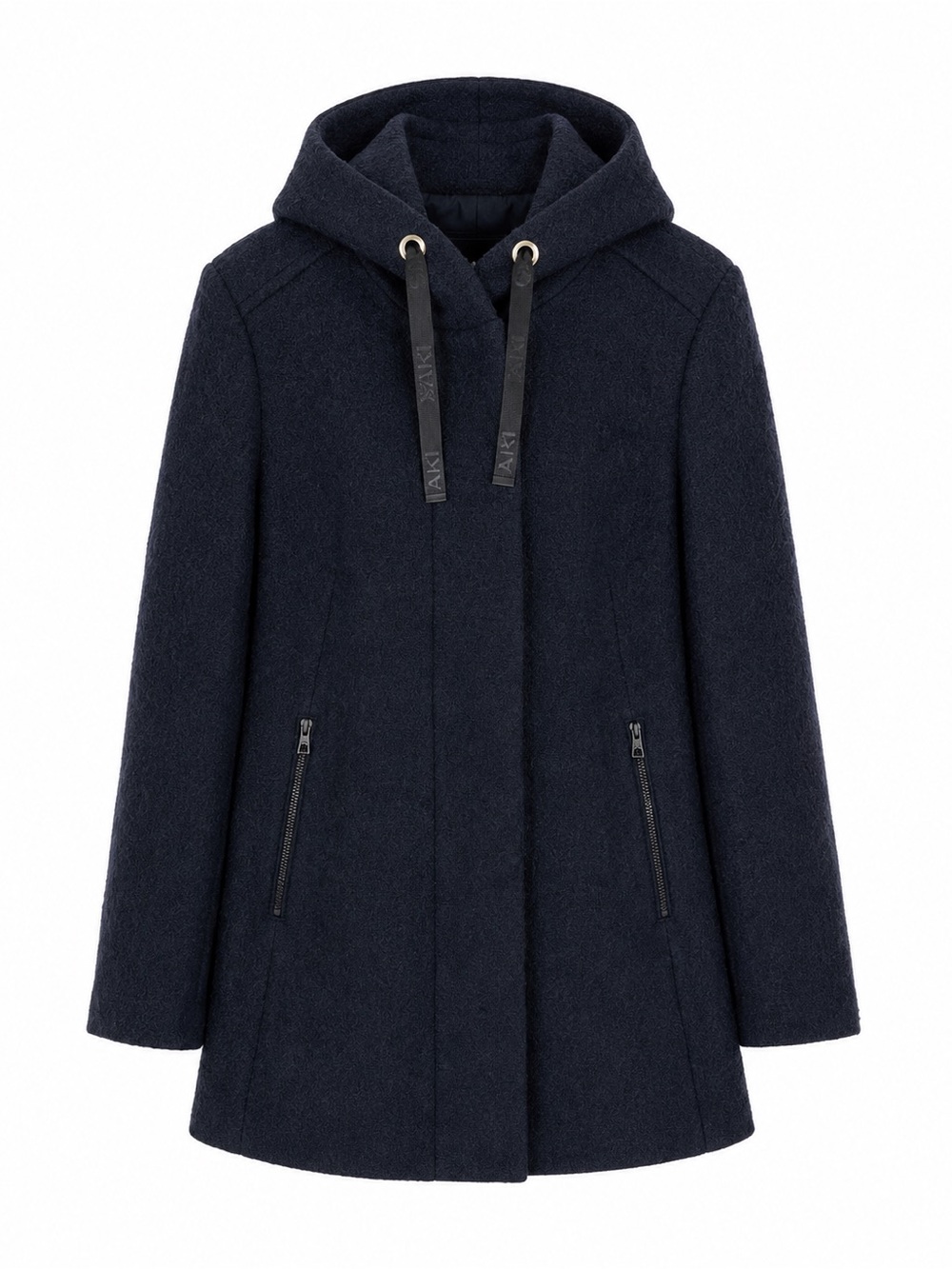 Saki Wool-Blend Hooded Winter Jacket Coat Navy Blue Size M Swedish brand